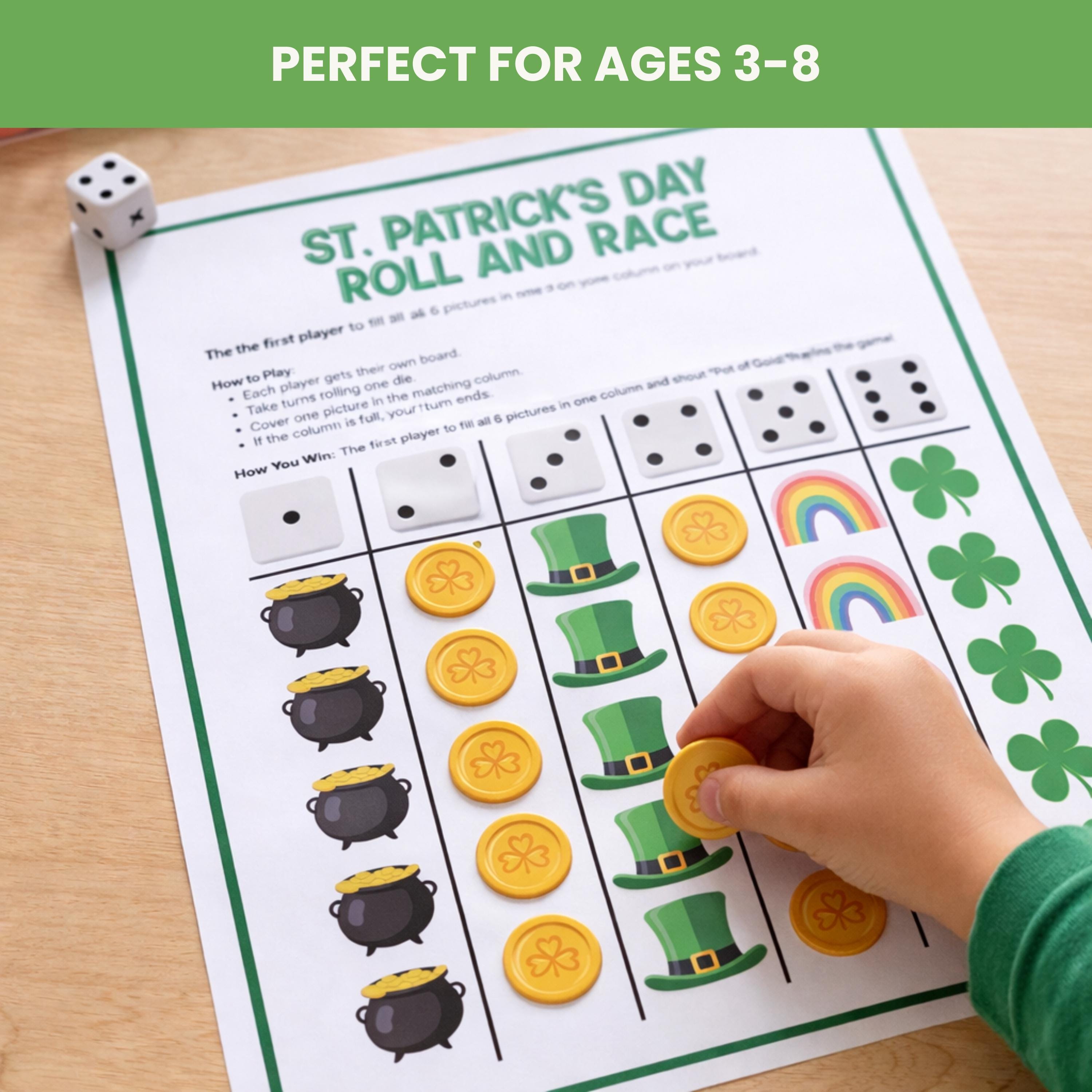 St Patricks Day Game for Kids & Adults, Roll and Race Dice Game ...