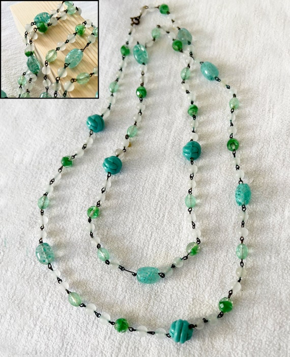 Antique Roaring 20's Green, Blue, and Opalescent … - image 2