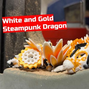 Steampunk Dragon, White and Gold Dragon, Cinderwing Dragon, Articulated 3D Print