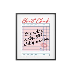 Dirty Martini Bar Artwork "Check Please"