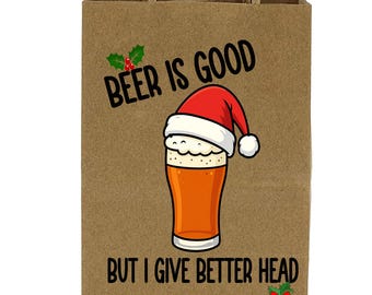 Bolsa de regalo navideña divertida: Cerveza y humor