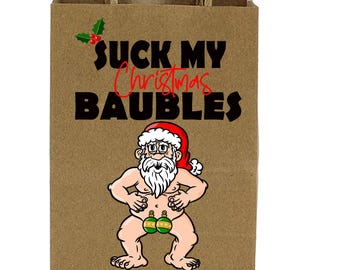 Rude Santa Christmas Gift Bag, Novelty Baubles Design
