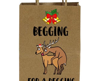 Novelty Christmas Gift Bag, Rude Reindeer Design