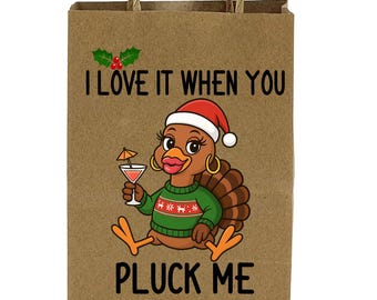 Bolsa de regalo navideña con forma de pavo divertido con asas