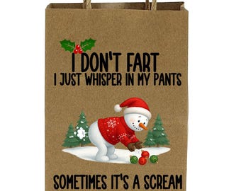 Bolsa de regalo navideña con asas "No me tiro pedos" con forma de muñeco de nieve
