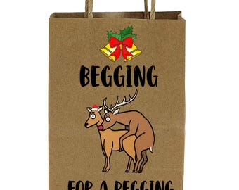 Rude Christmas Gift Bag, Novelty Reindeer Design