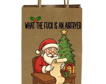 Divertida bolsa de regalo navideña con asas para freidora de aire de Papá Noel