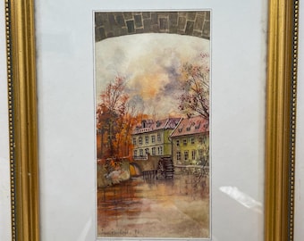 Vintage Jan Prochazka Praha Čertovka Watermill Painting Original Signed Framed