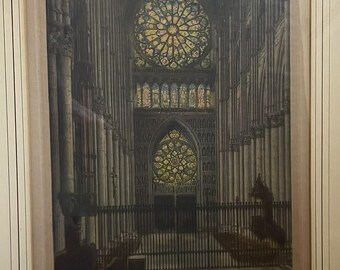 Framed Print of Reims Cathedral Interior – Gothic Architecture, Rose Windows, Signed Artwork
