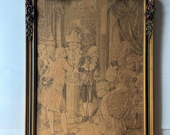 Pair Vintage Jacquard Tapestry Wall Panels – 22x14 – Rococo Floral Frame