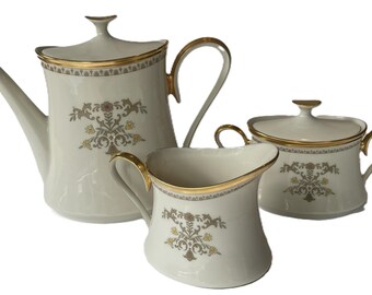Lenox Castle Garden Teapot Ivory Porcelain Floral Band Gold Trim With Lid