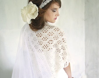 Bridal white shrug Wedding lace shrug Ivory bolero Beach wedding cover up Bride hand knit wrap Summer warming capelet Oversized bolero