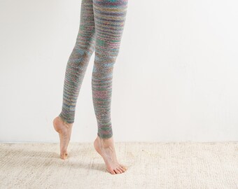 Colorful knit alpaca leggings Slim fit fall pants Striped knitted leggings Winter trousers Warm lace pants Thin skinny comfortable pants