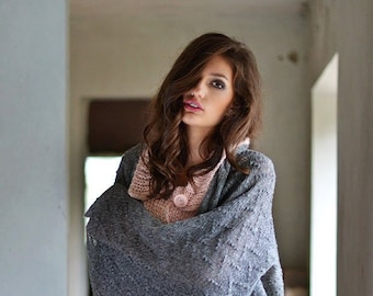 Gray lace knit scarf Mohair shawl Knitted wedding evening shoulders cover up Winter warm blanket shawl Sheer women wool wrap Luxury knitwear