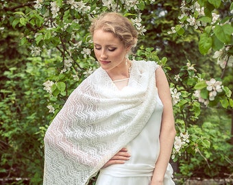 Bruidskant sjaal witte bruiloft stal linnen sjaal gebreide bruids cover-up zomer bruiloft sjaal Boho Ecru sjaal strand bruiloft sjaal wrap