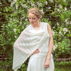 Bridal Lace Shawl White Wedding Stole Linen Shawl Knit Bridal Cover Up Summer Wedding Shawl Boho Ecru Scarf Beach wedding scarf wrap image 1