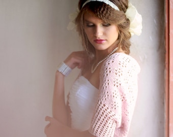 Wedding Shrug  Occasion Hand Knitted Bolero Pastel Dusty Rose Shrug Pink Cotton Lace Shrug