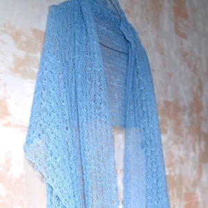 Sky Blue Linen Scarf  Wedding Shawl Summer Scarf Gauzy Wrap Knitted Shawl  Lace Scarf