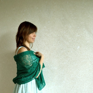 Emerald Shawl Green Linen Scarf Wedding Lace Stole Bridesmaids Shawl Knitted Scarf Wrap Gauzy Shawl Sheer summer shawl Lace cover up