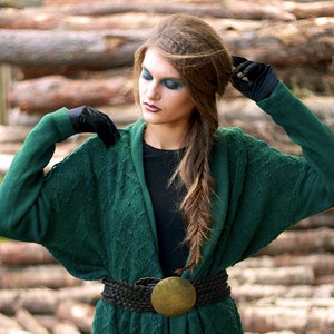 Emerald Oversized Cardigan Knitted Merino Wool Jacket Ultramarine Green Bat Sweater, Many Ways to Wear Cardigan image 1