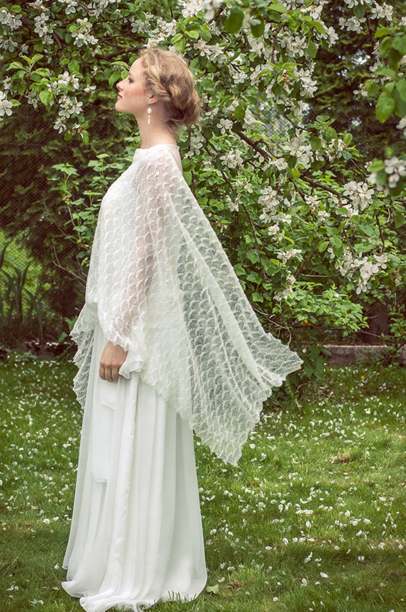 White bridal shawl Linen scarf Lace wedding ivory stole Knitted shawl cover up Beach wedding shawl wrap Evening Shawl Lightness on Shoulders image 2