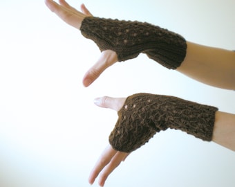 Brown Fingerless  Wool Mittens Knitted Mitts Fall Gloves Nougat Brown Mittens Hand Knitted Mitts Autumn Mittens Gift Gloves