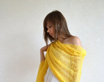 Yellow Scarf Linen Scarf Bridesmaid Shawl Lace Scarf Wedding Shawl Knit Lace Shawl Evening Shawl Wrap Beach Cover Up Boho Shawl