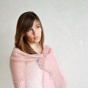 Blush Pink Linen Shawl Wedding Lace Scarf Bridesmaid Shawl bridal cover up Summer Shawl Knit Stole Sheer Wrap Knitted Gauzy Beach cover up image 3
