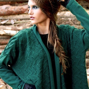 Emerald Oversized Cardigan Knitted Merino Wool Jacket Ultramarine Green Bat Sweater, Many Ways to Wear Cardigan image 2