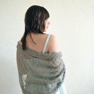 Natural linen lace scarf Taupe gray knitted shawl Wedding knit sheer stole Bridesmaid gift cover up Gauzy summer scarf wrap Beach Boho Scarf