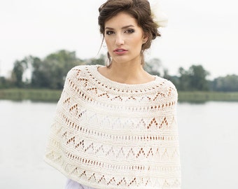 Ivory white bridal shrug Wedding Lace cape for bride Winter shoulders cover up Boho knit wrap Evening bolero Hand knitted cozy prom capelet