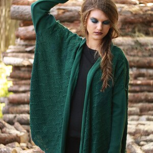 Emerald Oversized Cardigan Knitted Merino Wool Jacket Ultramarine Green Bat Sweater, Many Ways to Wear Cardigan image 3