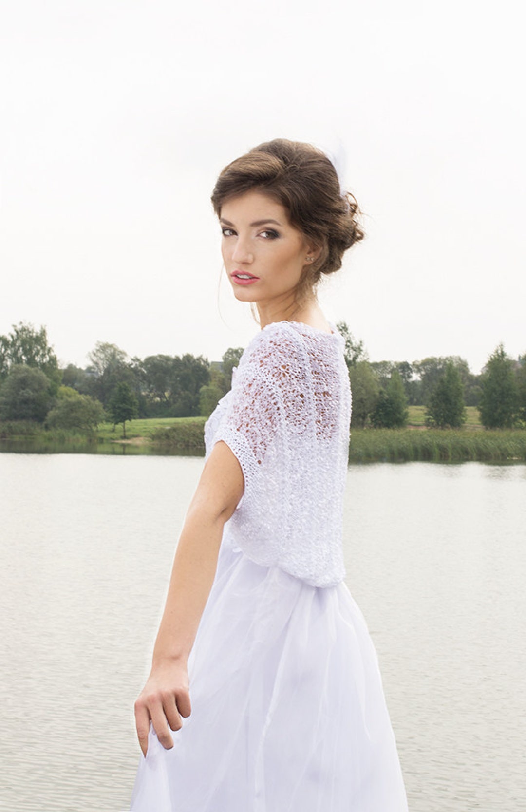 Coprispalle in maglia da sposa bianco Elegante bolero in pizzo da