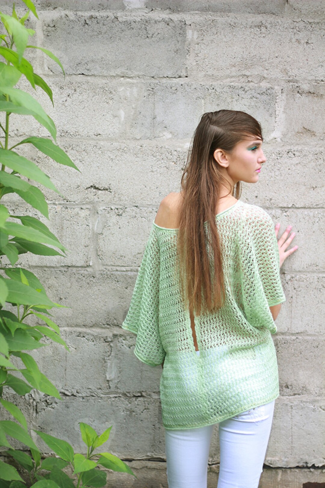 Brown sheer high low kimono sleeve blouse ... m/l main image 1