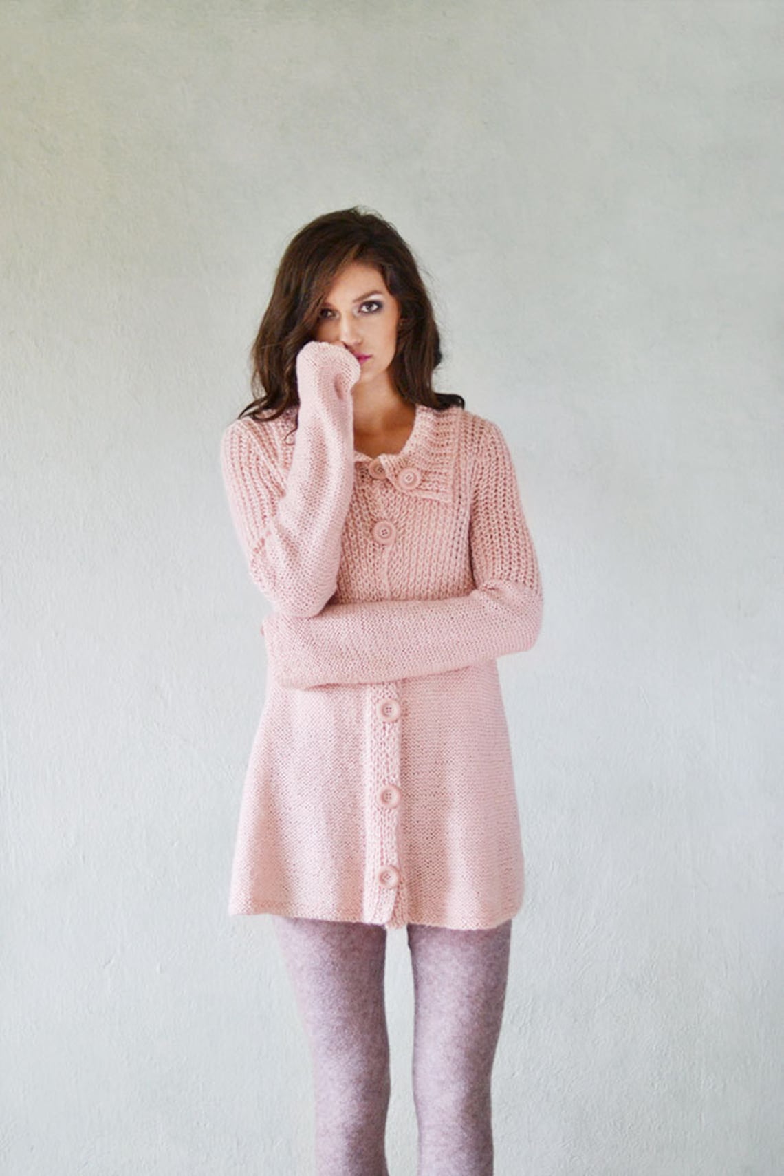 Pastel Pink chunky cardigan Women loose knit jacket Mohair Etsy