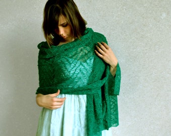 Châle de mariage en dentelle émeraude Châles de demoiselles d'honneur Écharpe de gaze en tricot de lin Écharpe cadeau pour la mère du marié Étole en tricot Châle d'été léger