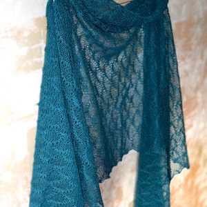 Teal blue linen scarf Bridesmaid knit shawl Beach wedding sheer stole Peacock lace shoulders cover up Lightweight summer evening wrap