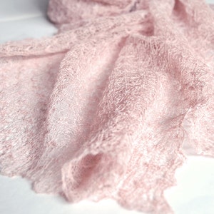 Blush Pink Linen Shawl Wedding Lace Scarf Bridesmaid Shawl bridal cover up Summer Shawl Knit Stole Sheer Wrap Knitted Gauzy Beach cover up image 5