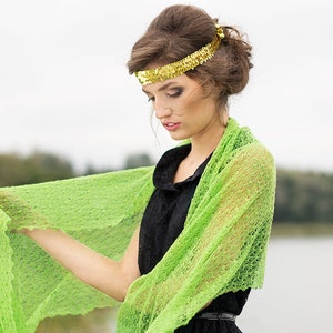 Green Lace Shawl Bridesmaid Lace Shawl Wedding Lace Stole Linen Shawl Lime Green Scarf Wrap Linen Knit Scarf Boho Wedding Shawl Linen Scarf