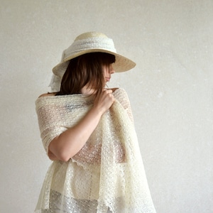 Bridal Lace Shawl Ivory Wedding Scarf Champagne Linen Scarf Ivory Lace shawl Knit Light Scarf Summer wedding shawl Lacey Wings