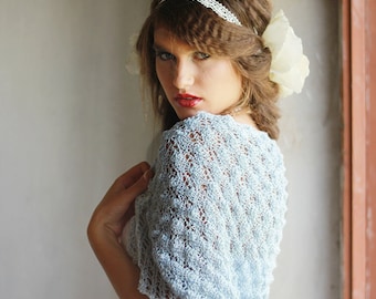 Bolero de boda Bolero de ocasión azul pálido Bolero de novia tejido a mano Chaqueta de encaje de punto suelto pastel Pareo de noche de verano Más colores