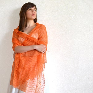 Orange Scarf Nectarine Linen Shawl Bridesmaids Stole Wedding Scarf Boho Shawl Koi Wrap Sheer Lace Scarf Beach Wedding Scarf