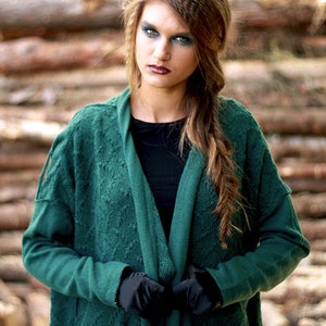 Emerald Oversized Cardigan Knitted Merino Wool Jacket Ultramarine Green Bat Sweater, Many Ways to Wear Cardigan image 6