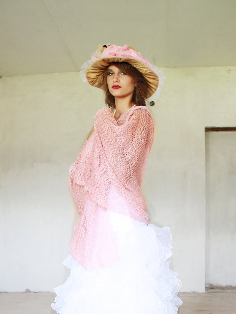 Pink Linen Scarf Bridesmaids Lace Stole Wedding Shawl Boho Stole Sheer Shawl Gauzy Wrap Lace Shawl Beach Wedding Stole