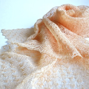 Peach linen scarf wrap Wedding lace shawl Bridesmaids Gifts Shawl Knitted cape shawl Light evening shawl Beach cover up Gauzy shoulder cover image 1