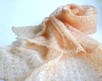 Peach linen scarf wrap Wedding lace shawl Bridesmaids Gifts Shawl Knitted cape shawl Light evening shawl Beach cover up Gauzy shoulder cover