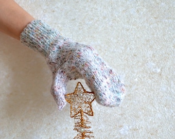 Pastel Gloves Gray Melange Mittens Warm Mittens Fall Mittens Gift Her Gloves Handknitted Gloves