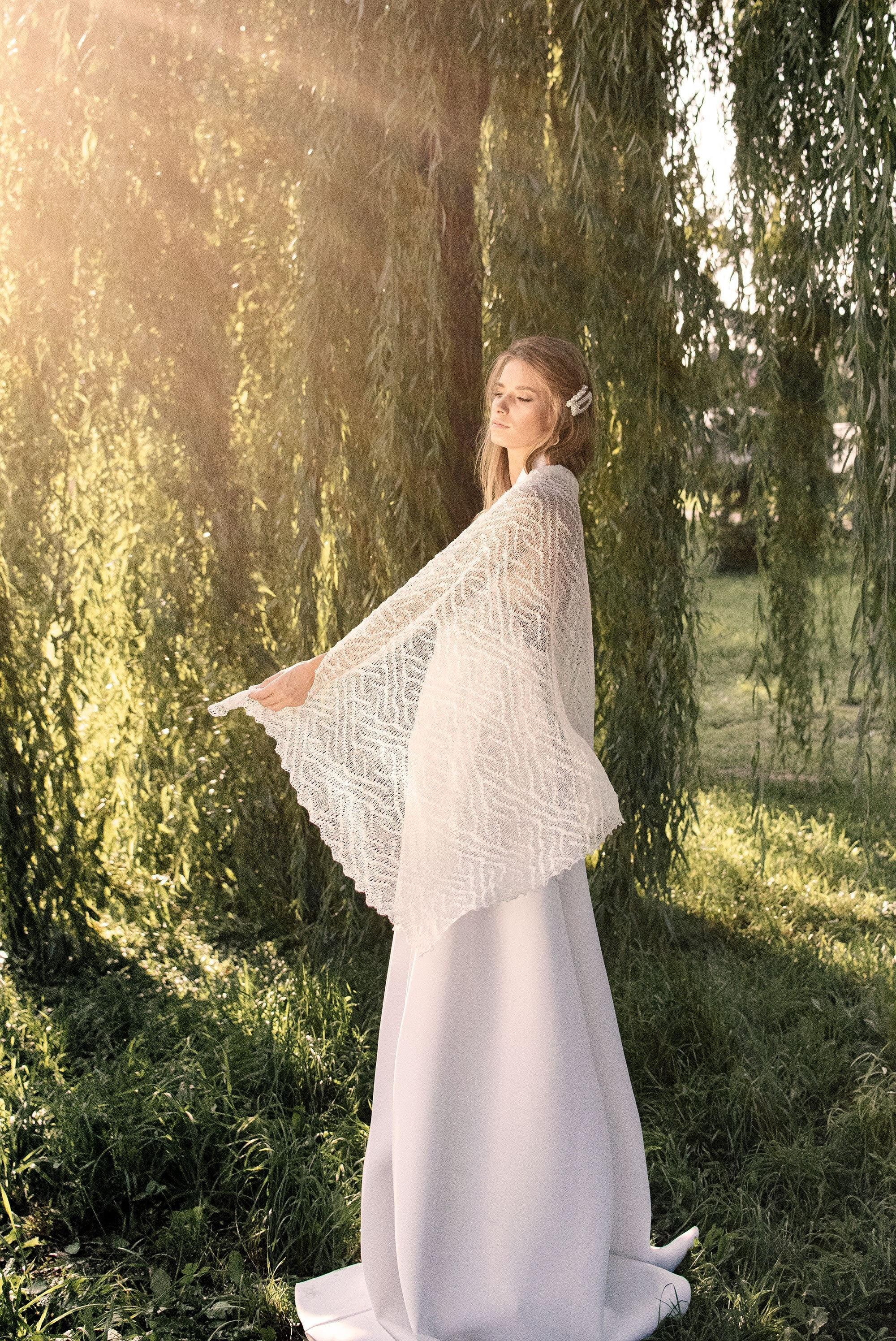 White Bridal Shawl Linen Scarf Lace Wedding Ivory Stole Knitted Shawl White Bridal Shawl Linen Scarf Lace Wedding Ivory Stole Knitted Shawl