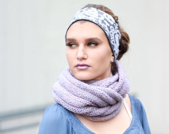 Lavender Infinity Scarf  Pastel Circle Scarf Chunky COWL Loop Scarf Purple Knitted Wrap Purple Snood Women Cowl