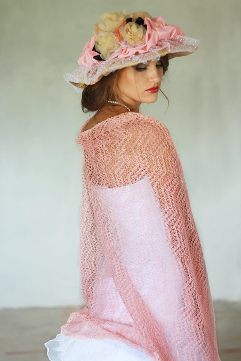 Pink Linen Scarf Bridesmaids Lace Stole Wedding Shawl Boho Stole Sheer Shawl Gauzy Wrap Lace Shawl Beach Wedding Stole